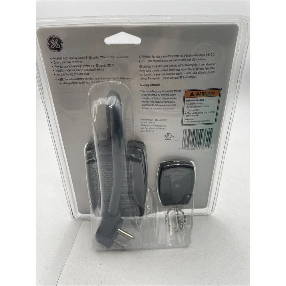 New Sealed GE Wireless Outdoor Outlet Receiver With Key Chain Transmitter